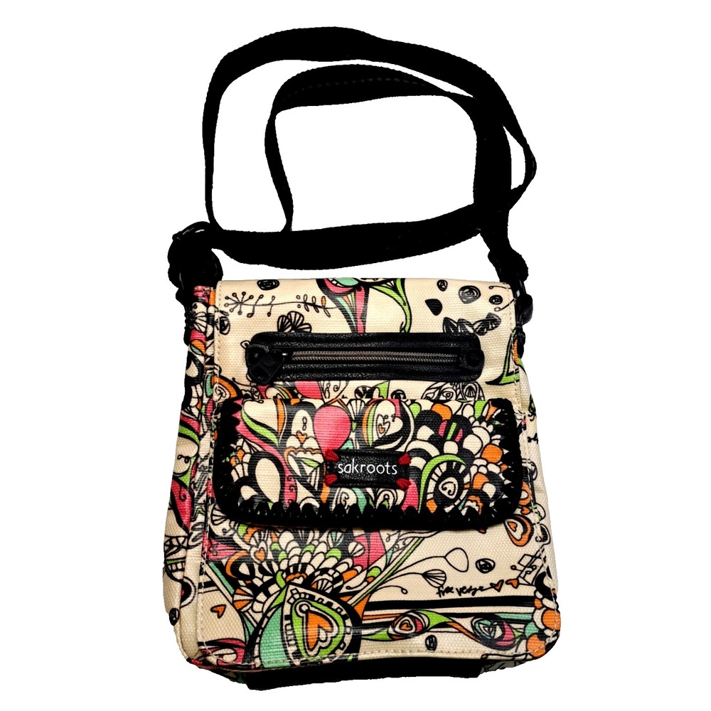 sakroots Crossbody Bag Purse Peace Multicolor 70s Boho Hippie Adjustable Strap